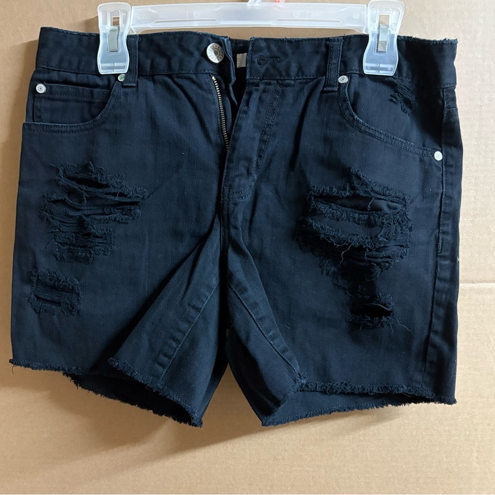 Refuge Midnight Black Cotton Distressed Shorts Sz 6
